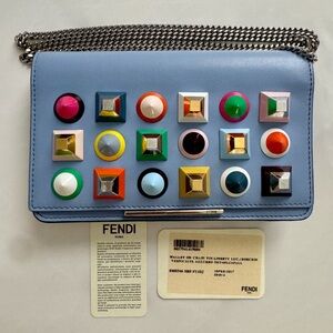 Rare Fendi Monster Eyes Chain Wallet On Chain blue w/COA (14500)